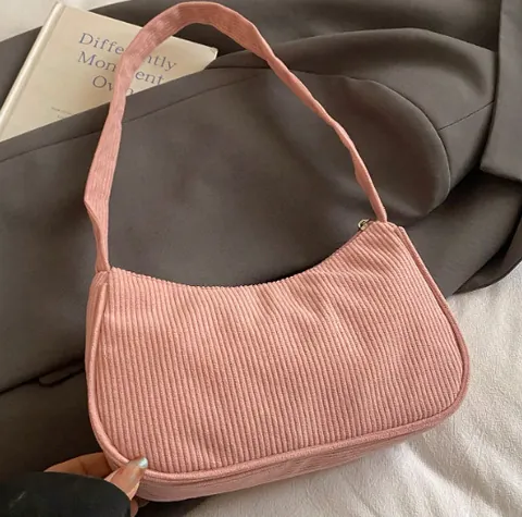 Borsa Sottobraccio In Velluto A Coste Da Donna Borsa Baguette Retro Tinta Unita Cerniera Piccola Borsa A Tracolla
