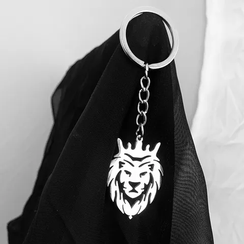 Trendy Stainless Steel Lion Head Crown Keychain Hollow Pendant Key Ring Fashion Jewelry For Men Women Gold Silver Black