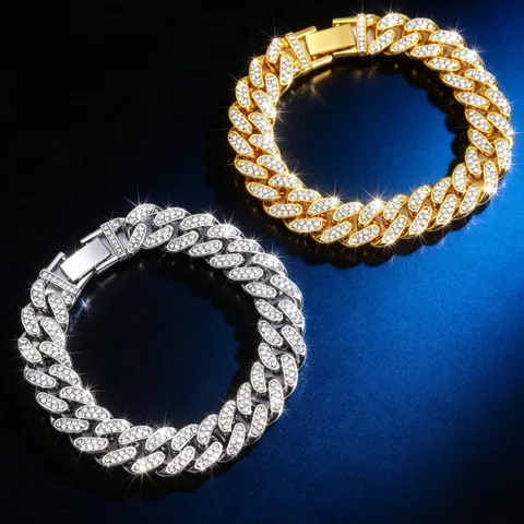 Hip Hop Iced Out Cubaanse Schakelarmband Legering Strass Luxe Streetwear Sieraad Unisex
