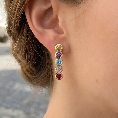Pendientes de Circonia Facetada Colorida Diseño Elegante Cobre Chapado en Oro Dopamina Pendientes de Botón Geométricos para Mujer Joyería