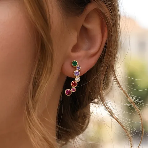 Pendientes de Circonia Facetada Colorida Diseño Elegante Cobre Chapado en Oro Dopamina Pendientes de Botón Geométricos para Mujer Joyería