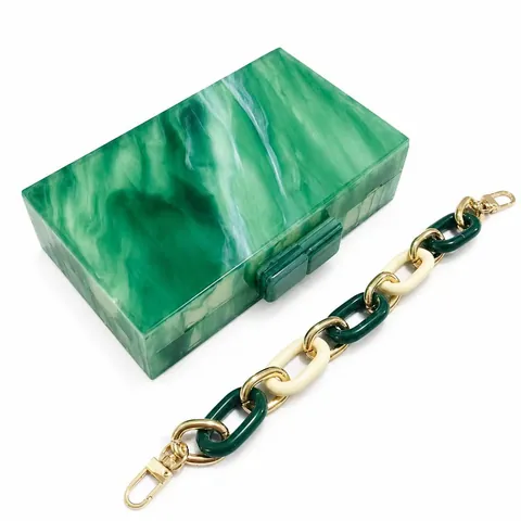 Sac De Soirée En Acrylique À Texture De Marbre Vert Avec Bandoulière Chaîne Pochette Rectangulaire Pour Femmes Mariage