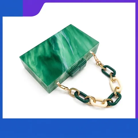 Sac De Soirée En Acrylique À Texture De Marbre Vert Avec Bandoulière Chaîne Pochette Rectangulaire Pour Femmes Mariage