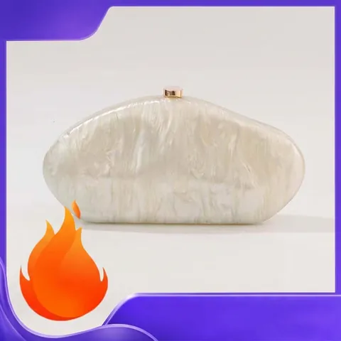Acrylic Marble Texture Evening Clutch Bag Women Hard Shell Kidney Shape Handbag With Metal Chain Strap Vintage Style