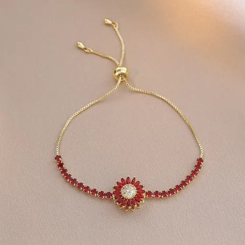 Roterende Zirkonia Zonnebloem Hanger Ketting Roestvrijstalen Bloem Oorbellen Armband Ring Rood Goud Vrouwen Sieraden