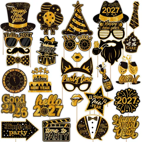 Juego de Accesorios para Fotomatón de Nochevieja 2027 Decoración de Máscara de Papel Kit de Fotografía Festiva