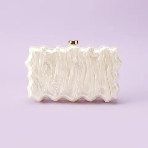 Acryl Künstliche Perle Marmor Abend Clutch Tasche Wellenrand Wellenmuster Gold Metallverschluss Formelle Hochzeit Bankett Party Frauen