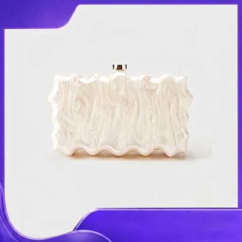 Pochette Da Sera In Acrilico Perla Artificial Marmo Bordo Ondulato Motivo A Onde Chiusura In Metallo Dorato Matrimonio Formale Festa Donne