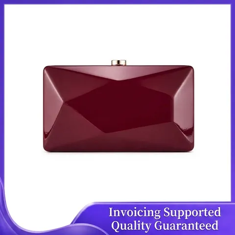 Women Geometric Hard Shell Evening Clutch Bag PU Leather With Chain Strap Gold Clasp Party Wedding Elegant Box Shape