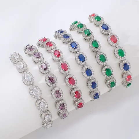 Adjustable Slider Bracelet Copper AAA Cubic Zirconia Oval Halo Gemstone Elegant Fashion Jewelry For Women