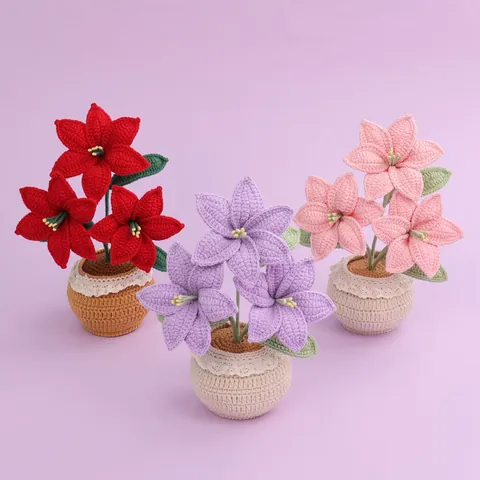 Handgemachte Häkeln Lilie Topfblume Garn Gestrickte Künstliche Pflanze Für Büro Schreibtisch Haus Deko Geschenke Bunt