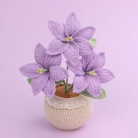 Handgemachte Häkeln Lilie Topfblume Garn Gestrickte Künstliche Pflanze Für Büro Schreibtisch Haus Deko Geschenke Bunt