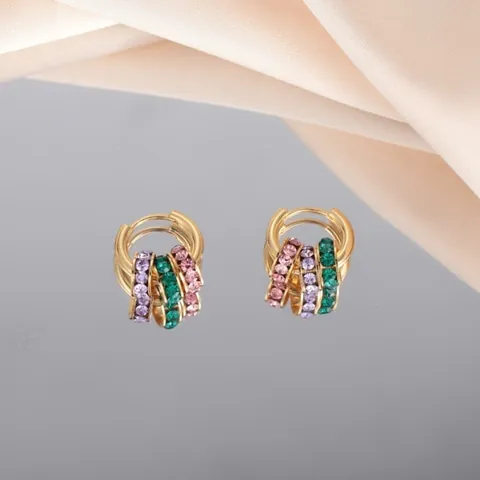 Vintage Light Luxury Gold Plated Copper Hoop Earrings Multicolor Rhinestone Geometric Wrapped Circle Earrings For Women Jewelry