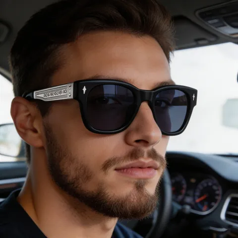 Polarized Sunglasses Men Square Frame TAC Lens UV400 Protection Engraved Metal Temples Driving Fishing Vintage Style