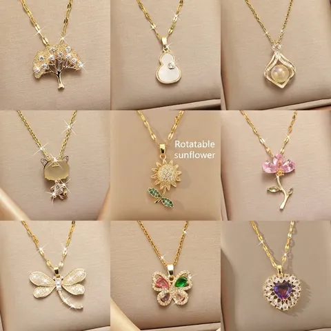 Stainless Steel Necklace With Copper Zirconia Inlay Pendant Luxury Exquisite Elegant Fine Jewelry Accessories For Women