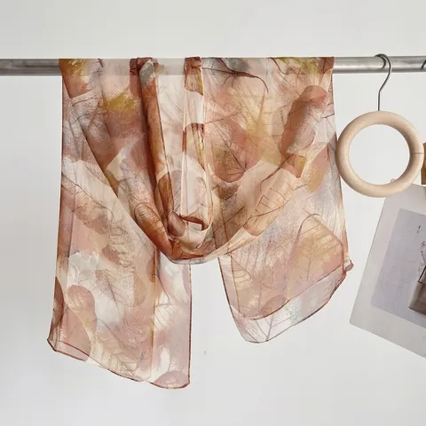 Women's Lightweight Polyester Scarf Thin Sunscreen Leaf Pattern Printed Long Shawl Fashion Decorative Soft Wrap