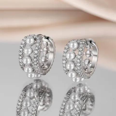 Süßwasserperlen C-Hoop Ohrringe Für Damen Retro Versilbert Kupfer Strass Eingelegt Kleine Hoops Geometrischer Schmuck