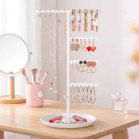 Espositore Per Gioielli In Metallo Organizer Con Base Per Orecchini Collane Forma A T Rimovibile Supporto Multistrato
