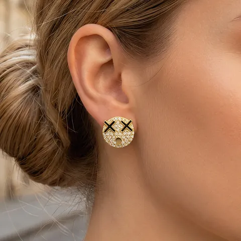Hip Hop Smiley Face Ohrstecker 18K Vergoldetes Kupfer Mikropave Zirkonia Herz Stern Augen Emaille Schmuck Damen Herren