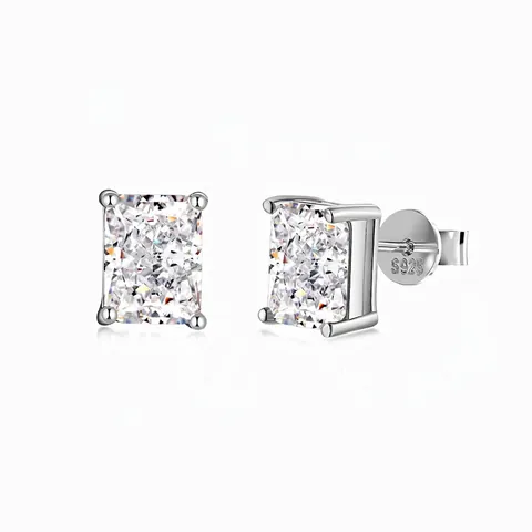 Orecchini a Bottone in Argento Sterling 925 con Taglio Radiante e Strass per Donna Gioielli da Sposa di Lusso Fiore di Ghiaccio