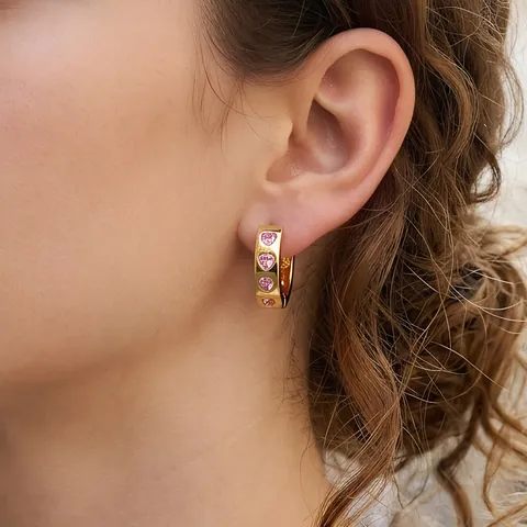 Orecchini a Cerchio in Rame Placcato Oro 18K Donna Con Zirconia Intarsiata Cuore Stella Geometrici Minimalisti Gioielli