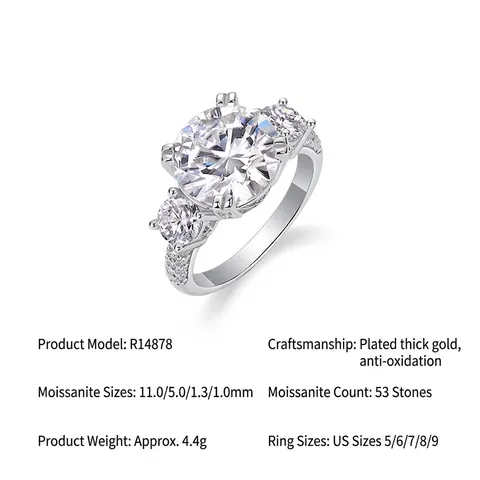 Lussuoso Anello in Moissanite Rotonda da 5 Carati in Argento Sterling 925 Anello di Fidanzamento a Tre Pietre Moissanite Pavé Donna