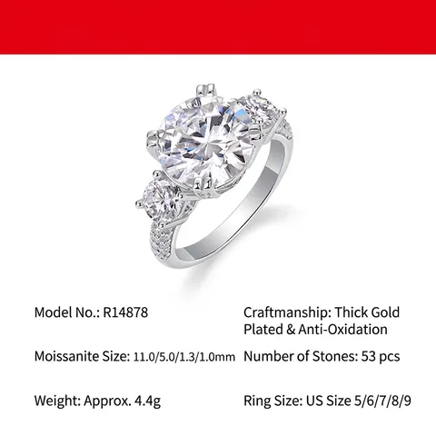 Luxus 5 Karat Rund Moissanit Ring 925 Sterlingsilber Drei Steine Verlobungsring Pavé Moissanit Hochzeitsring Für Damen