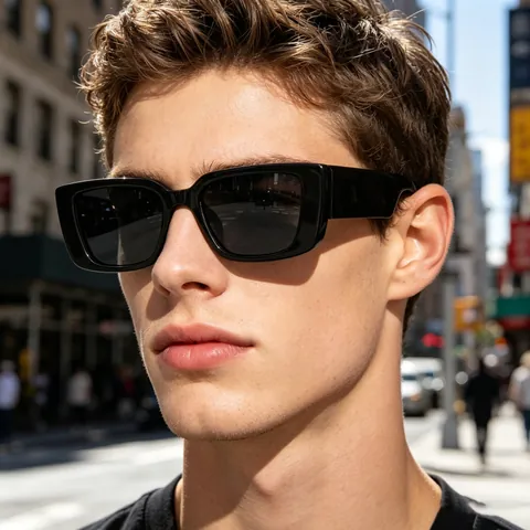 Retro Rectangular Sunglasses For Men Women PC Frame UV400 Protection Wide Temples Trendy Fashion Outdoor Shades