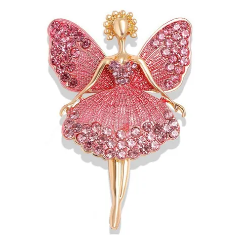Elegante Broche de Chica de Ballet Hada para Mujer de Aleación con Diamantes de Imitación Incrustados Alfiler de Joyería
