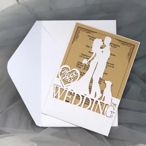 Elegant Laser Cut Wedding Invitation Pearl Paper Silhouette Floral Greeting Cards With Envelopes For Ceremony Gift