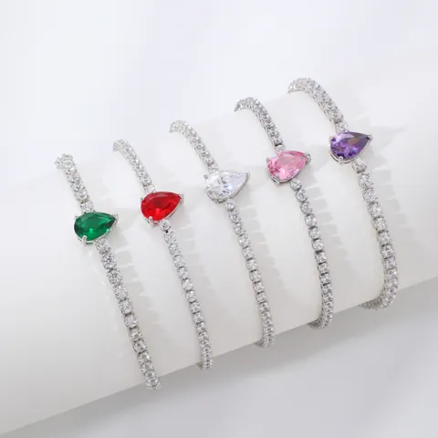 Luxus Tennis Armband Kupfer Wassertropfen Birnenschliff Zirkonia Versilbert Eleganter Schmuck Für Damen Geschenk