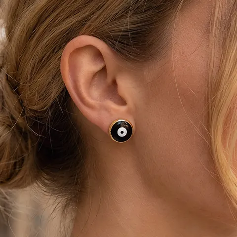 Evil Eye Stud Earrings Enamel Round Colorful 18K Gold Plated Copper Vintage Boho Trendy Fashion Jewelry Women