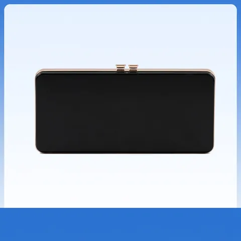 Glossy Black Acrylic Hard Shell Evening Clutch Bag With Gold Metal Frame And Chain Strap For Women Formal Party Luxury