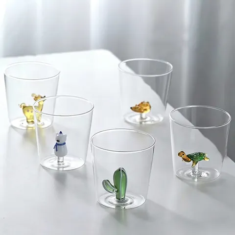Creative 3D Animal Figurine Inside Borosilicate Glass Cup Heat Resistant Transparent Water Mug For Office Home Gift