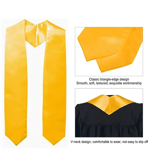 Academic Graduation Stole Satin Honor Sash For University High School Ceremony Plain Solid Color Shoulder Ribbon Unisex