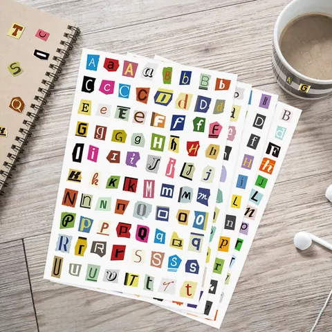 Retro Erpresserbrief-Stil Englisches Alphabet Aufkleber Bunte Mehrere Schriftarten Buchstaben Für Scrapbooking Journal DIY