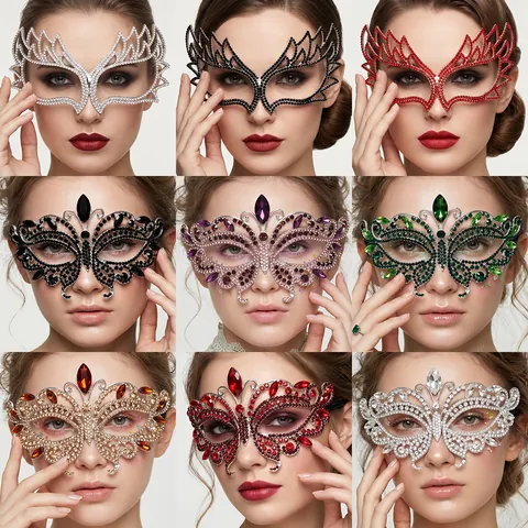 Elegante Maschera In Maschera Cava Lega Strass Farfalla Ragno Mezza Maschera Per Gli Occhi Halloween Festa Sposa
