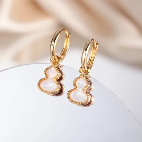 Vintage Chinese Style Hulu Gourd Earrings For Women Gold Plated Copper Inlaid Artificial Pearl Rhinestone Drop Jewelry