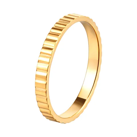 Anello a Fascia in Acciaio al Titanio 316L con Strisce Ingranaggio per Donna Placcato Oro 18K Vintage Lusso Minimalista Gioielli