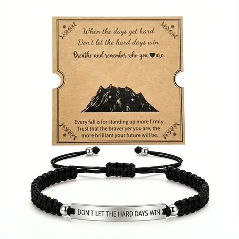 Bracelet en Corde Tressée avec Plaque en Acier Inoxydable Don't Let The Hard Days Win Corde à Main en Nylon Réglable Bijoux Cadeau Unisexe