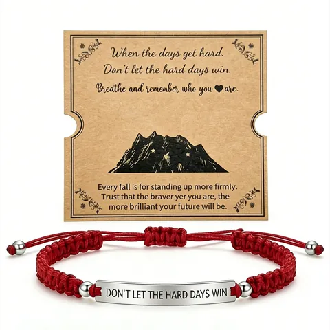 Bracelet en Corde Tressée avec Plaque en Acier Inoxydable Don't Let The Hard Days Win Corde à Main en Nylon Réglable Bijoux Cadeau Unisexe