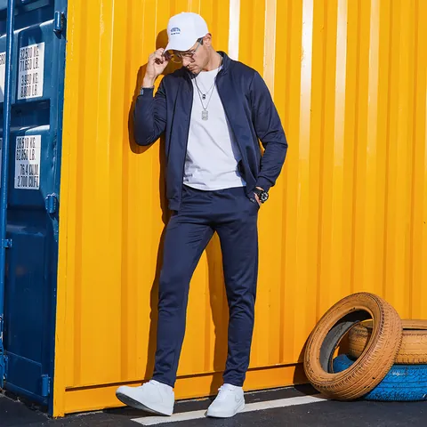 Herren Casual Trainingsanzug Stehkragen Jacke Mit Reißverschluss Und Jogginghose Einfarbig Sportlich Sportbekleidung Outfits