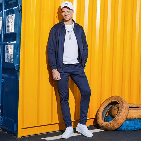Herren Casual Trainingsanzug Stehkragen Jacke Mit Reißverschluss Und Jogginghose Einfarbig Sportlich Sportbekleidung Outfits