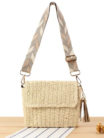 Borsa A Tracolla In Corda Di Carta Intrecciata A Mano Con Tracolla Larga Geometrica Nappa Vacanze Estive Borsa Da Donna