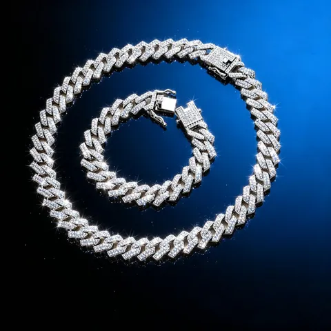 Collar Pulsera Cadena Cuban Link Aleación Diamantes De Imitación Iced Out Miami Hip Hop Joyería Para Hombres Mujeres