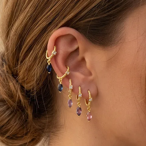 Luxurious 18K Gold Plated Copper Earrings Geometric Teardrop Marquise Inlaid Zirconia Hoop Earrings For Women Jewelry Gift