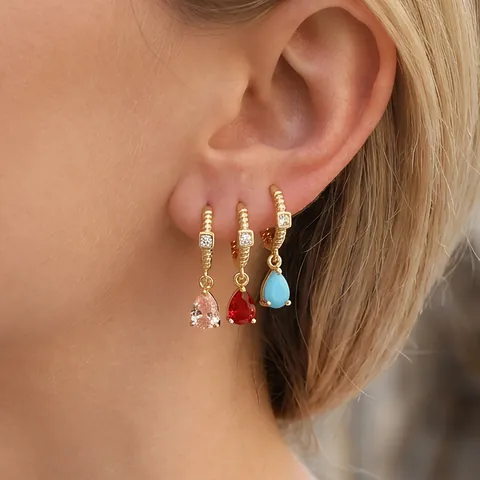 Luxurious 18K Gold Plated Copper Earrings Geometric Teardrop Marquise Inlaid Zirconia Hoop Earrings For Women Jewelry Gift