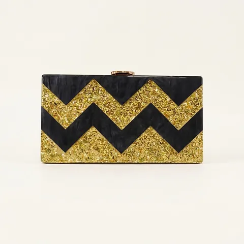 Acryl Avondtas Clutch Glitter Zigzag Patroon Harde Schaal Box Tas Voor Feest Bruiloft Dames