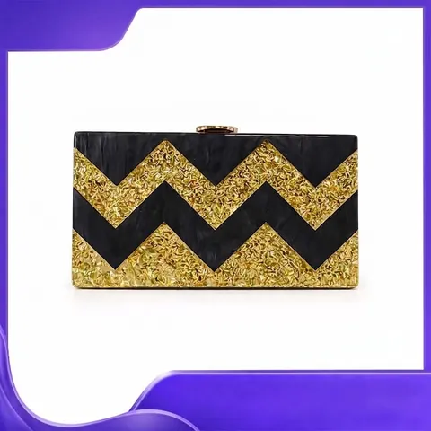 Bolso De Noche De Acrílico Cartera De Mano Con Estampado De Zigzag Brillante Para Fiesta Boda Mujer