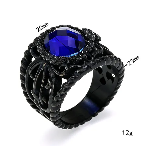 Anello da Uomo in Acciaio Inossidabile Gotico Retrò Pietra Preziosa Ovale Sfaccettata Nera Rossa Punk Traforato Gioielli